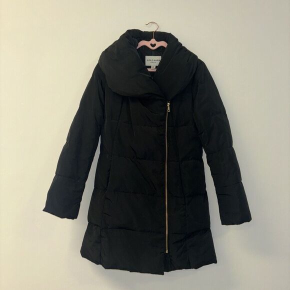Cole Haan Women's Black Puffer Parka Down Feather Coat Black XS MSRP $300 Classy - Picture 1 of 6